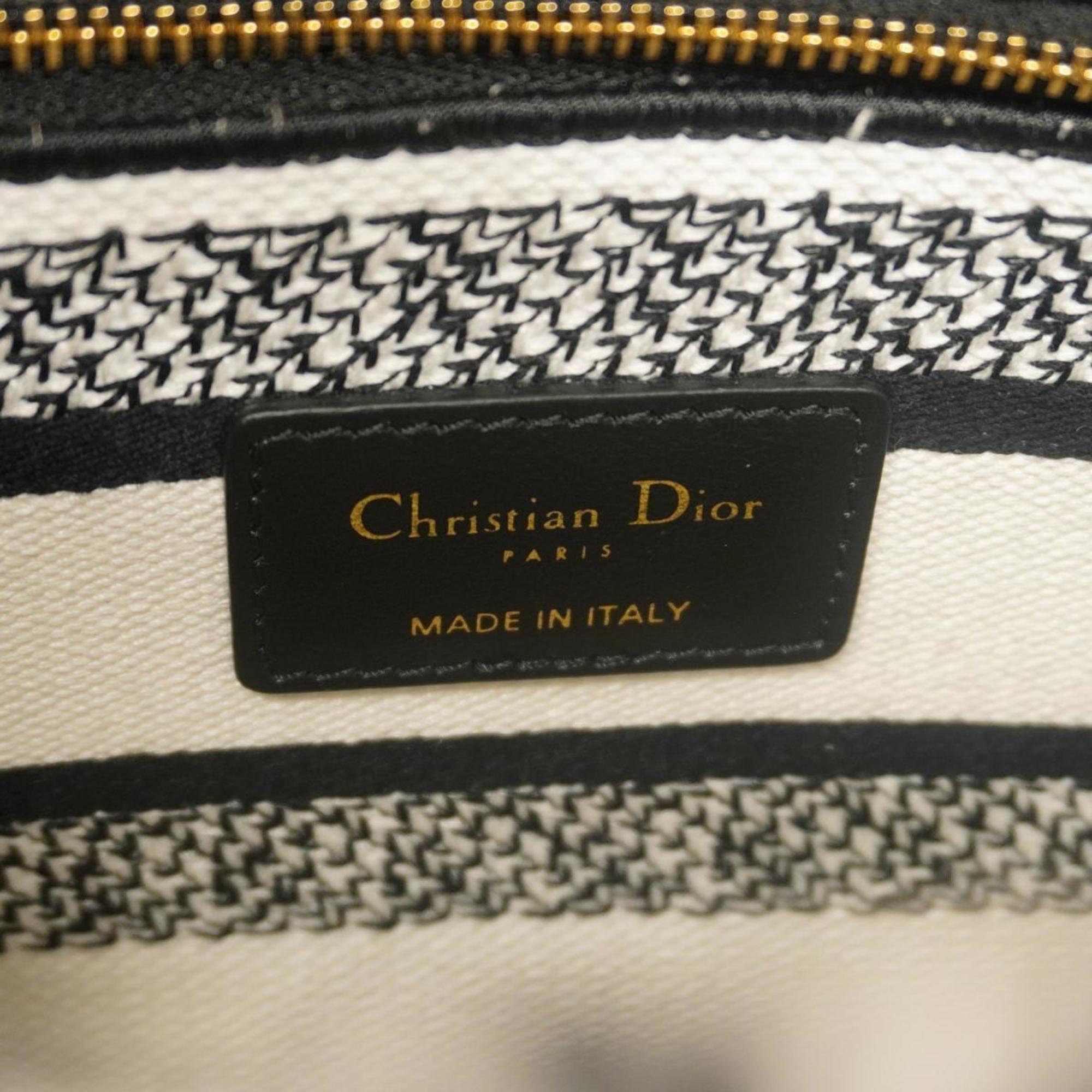 Christian Dior Handbag Lady Delight Canvas Embroidery Black White Champagne Women's