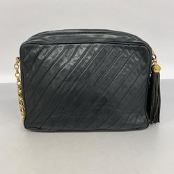 Chanel Shoulder Bag with V-stitching, Lambskin, Black, Women's