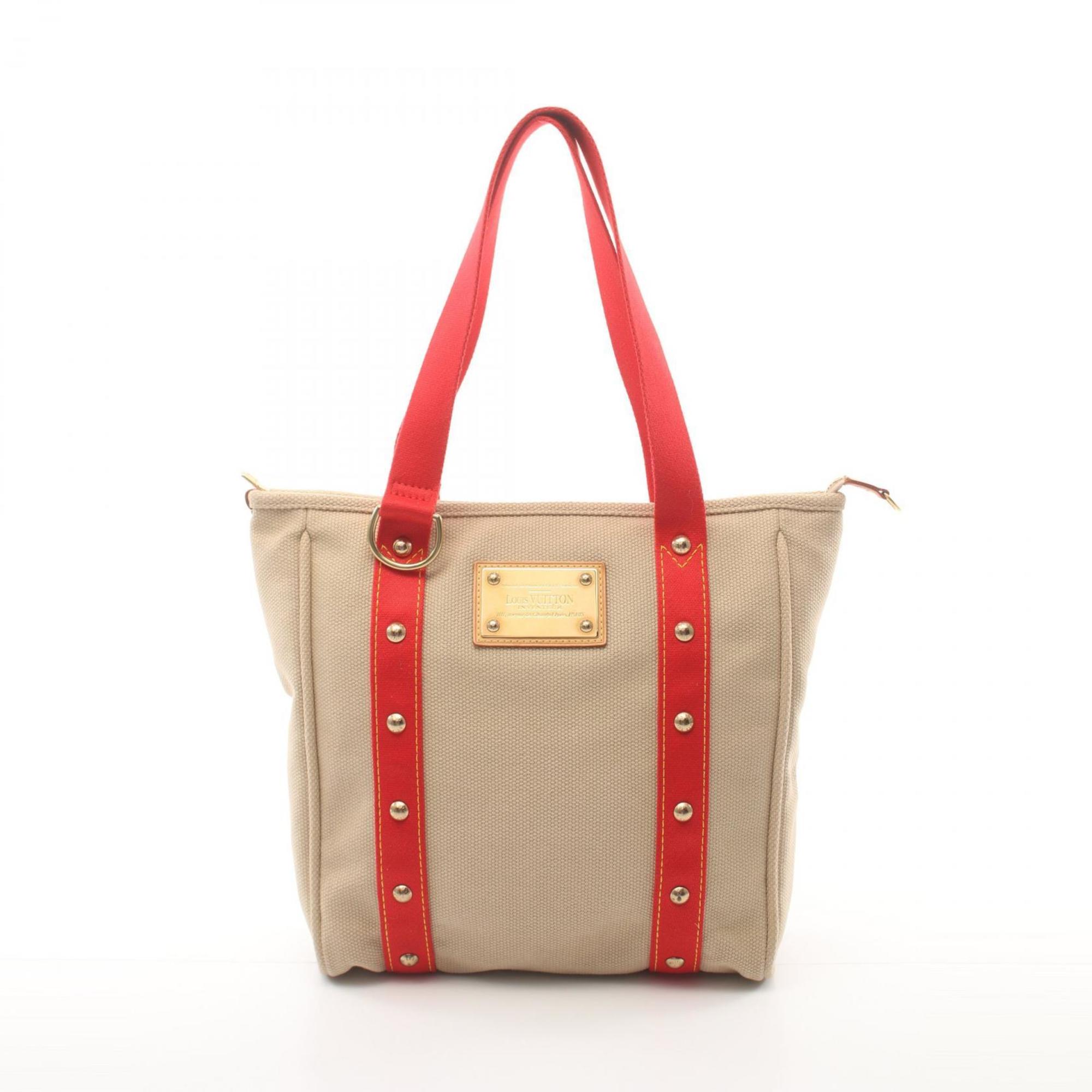 Louis Vuitton LOUIS VUITTON Cabas MM Antigua Tote Bag Canvas Leather Women's Beige Red M40035