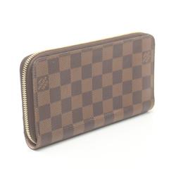 Louis Vuitton LOUIS VUITTON Zippy Wallet Damier Ebene Rose Ballerine Round Long Coated Canvas Women's Brown N60046