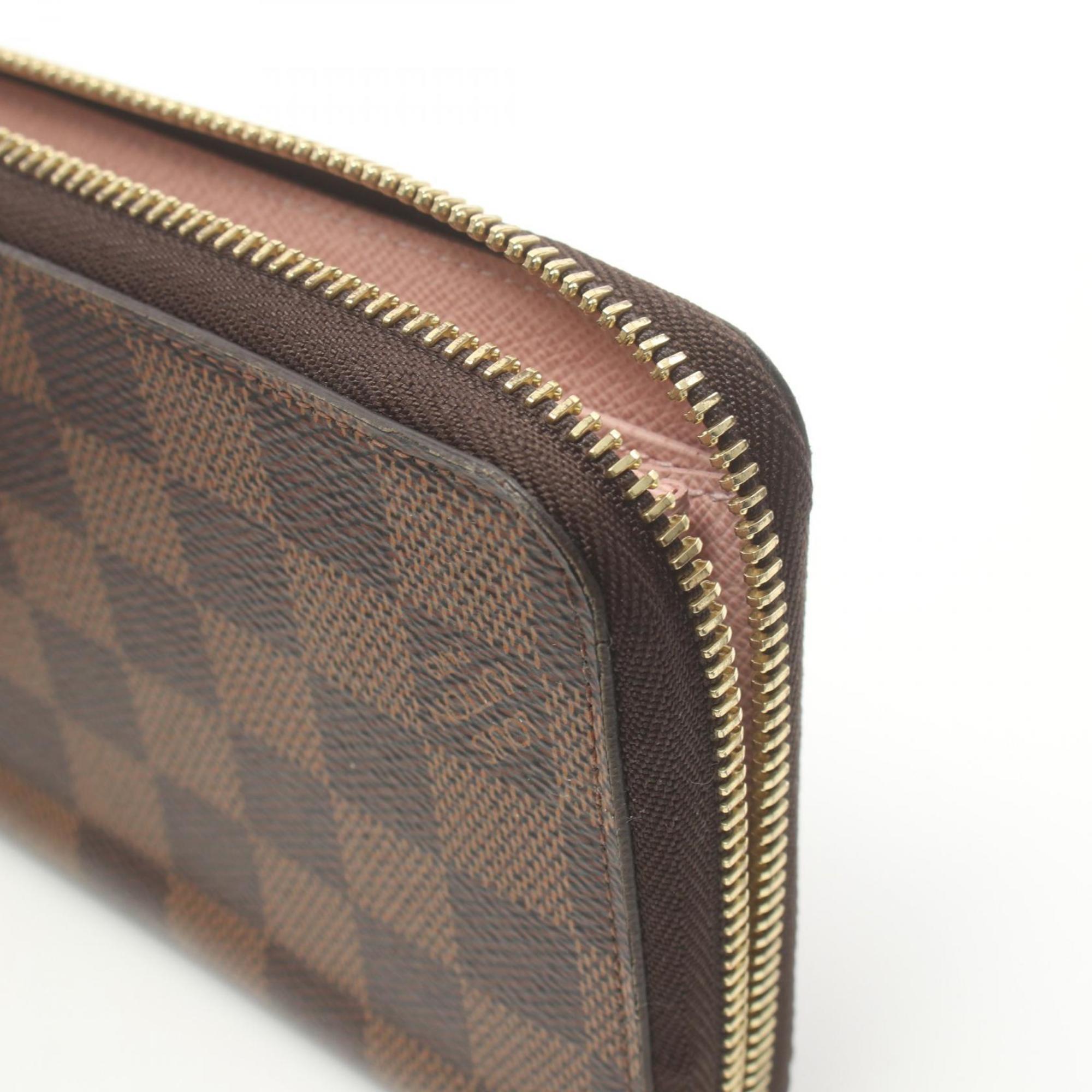 Louis Vuitton LOUIS VUITTON Zippy Wallet Damier Ebene Rose Ballerine Round Long Coated Canvas Women's Brown N60046