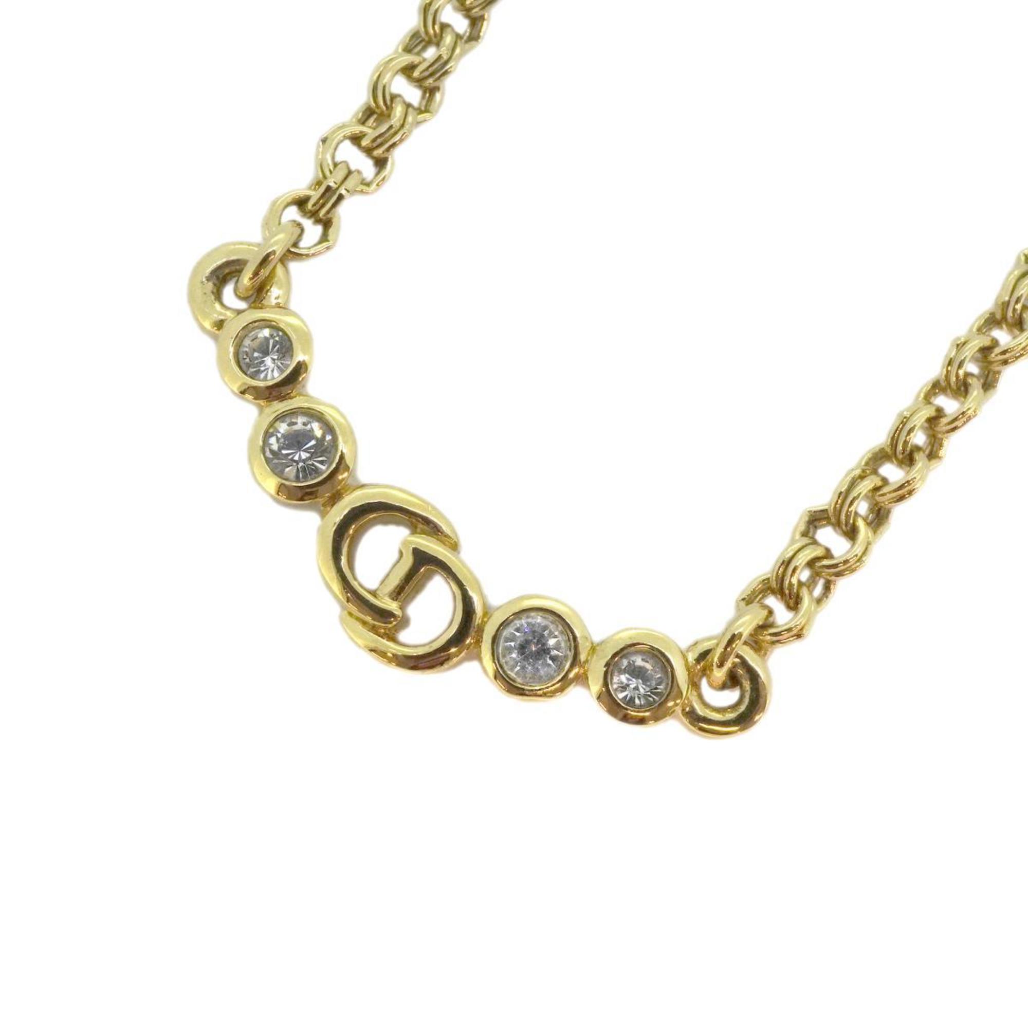 Christian Dior Necklace CD Rhinestone GP Plated Gold Women's