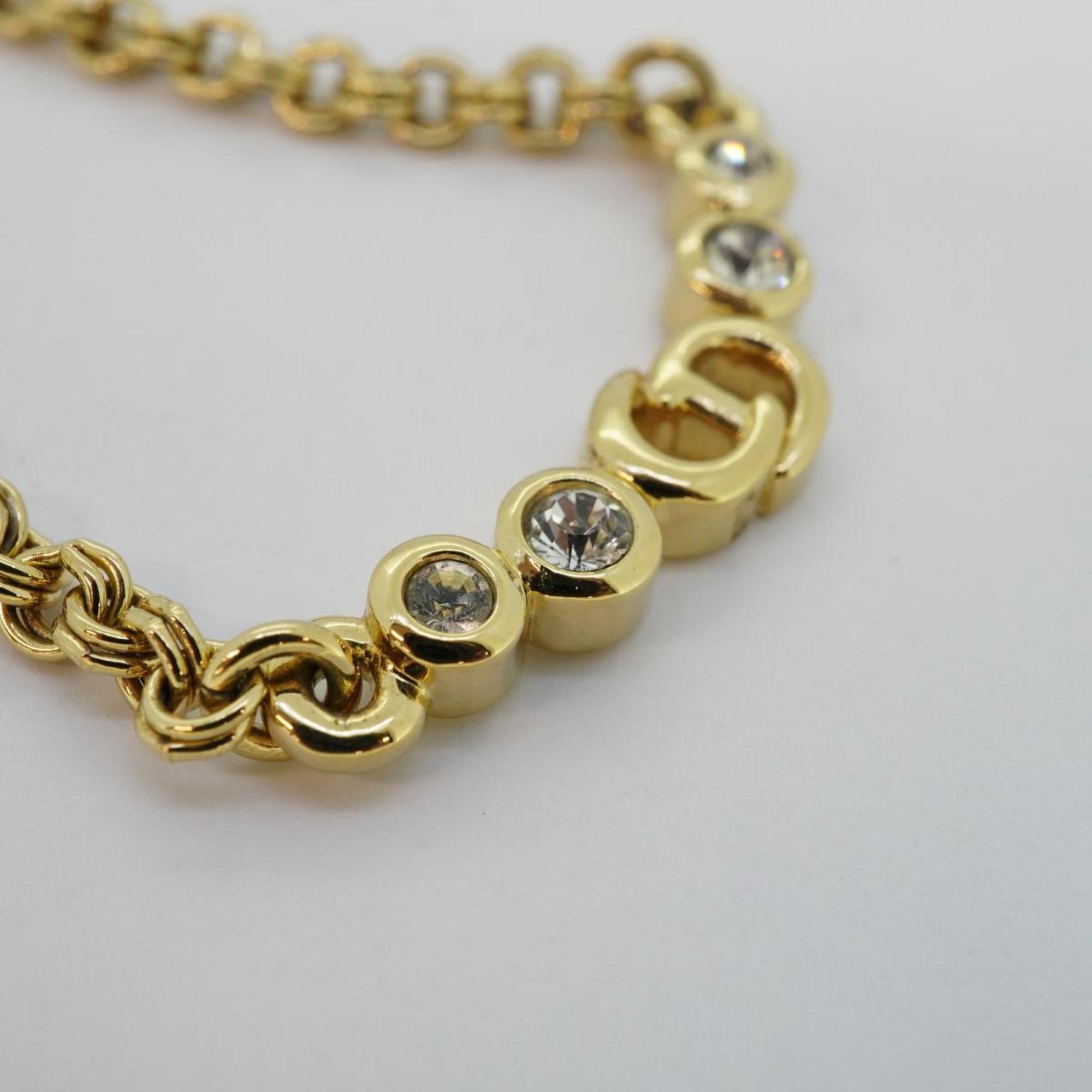 Christian Dior Necklace CD Rhinestone GP Plated Gold Women's