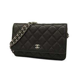 Chanel Shoulder Wallet Matelasse Chain Lambskin Black Women's