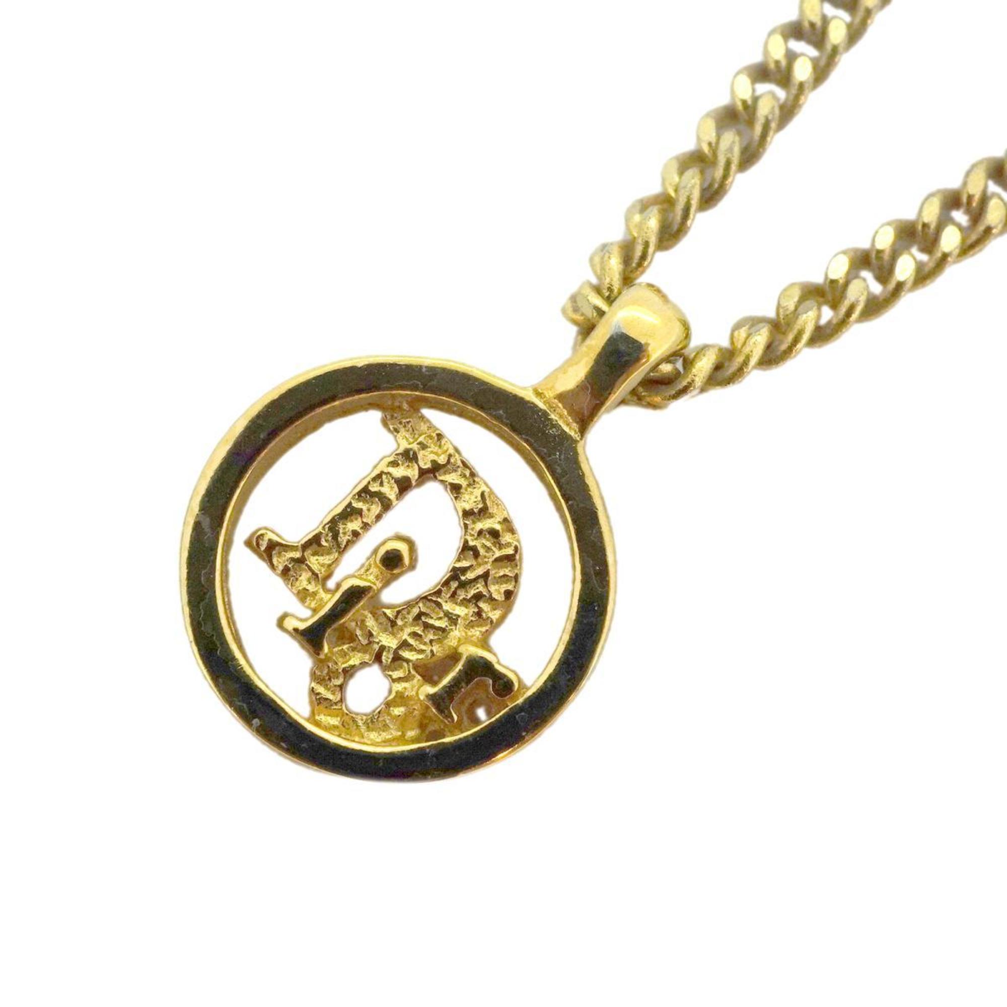 Christian Dior Necklace Circle GP Plated Gold Women's