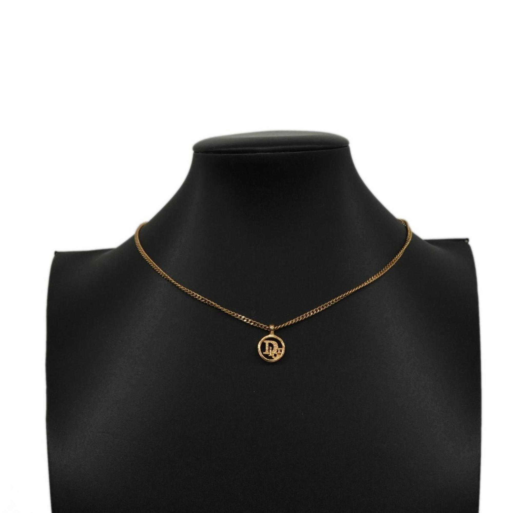 Christian Dior Necklace Circle GP Plated Gold Women's