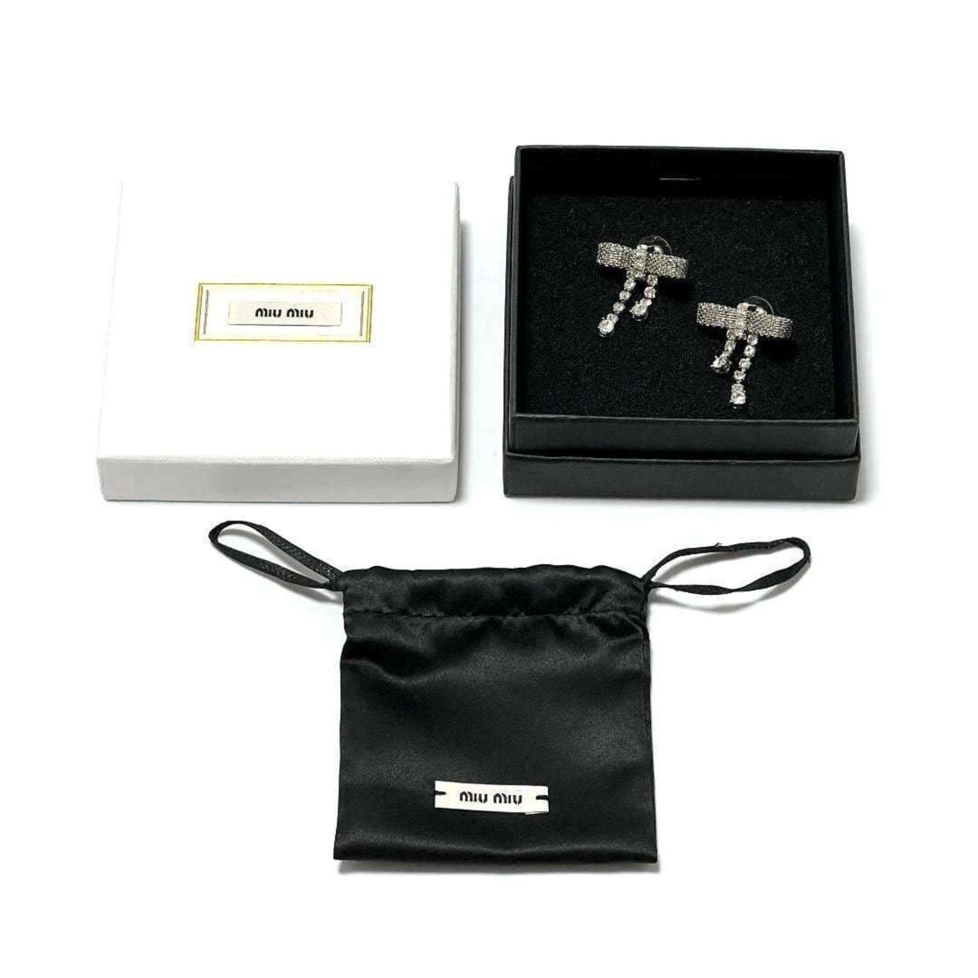 Miu Miu Miu Women's Crystal Bow Earrings Ribbon