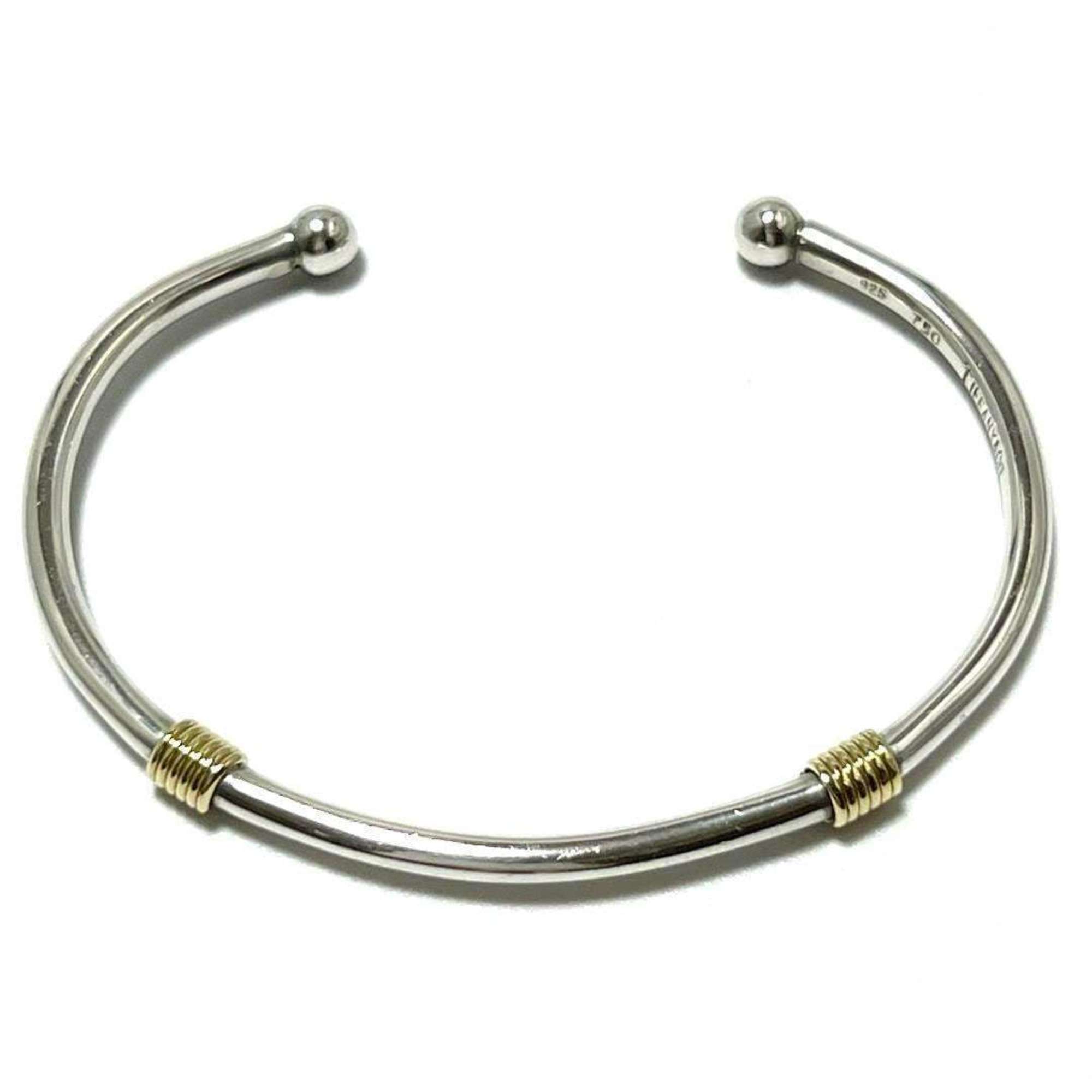 TIFFANY Women's Bracelet Bangle Double Width 2 Coil K18 Yellow Gold Silver 925