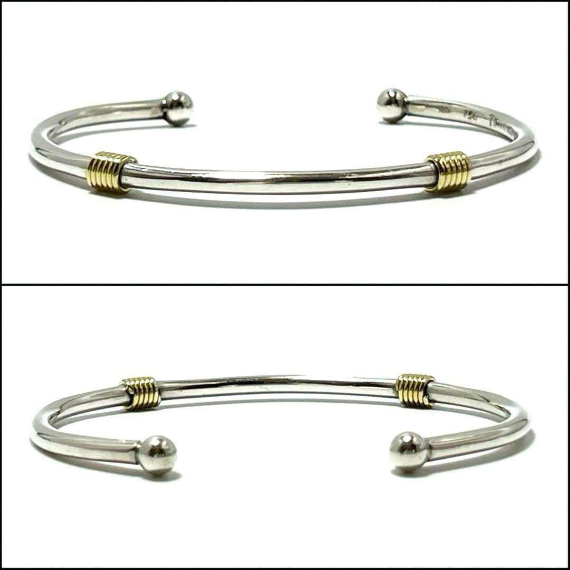 TIFFANY Women's Bracelet Bangle Double Width 2 Coil K18 Yellow Gold Silver 925