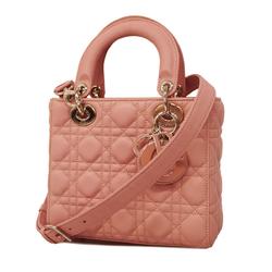 Christian Dior Handbag Cannage Lady Leather Pink Women's