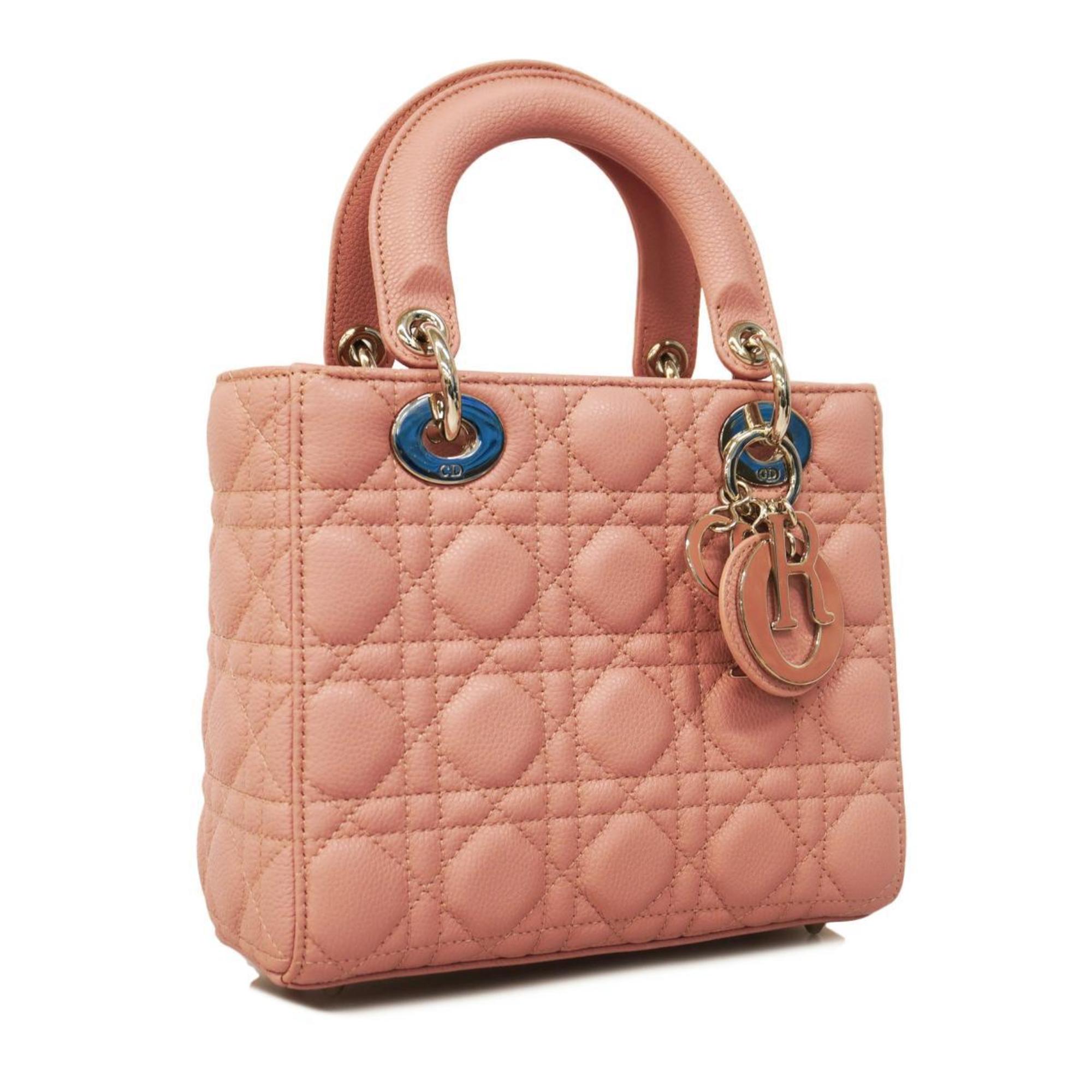 Christian Dior Handbag Cannage Lady Leather Pink Women's