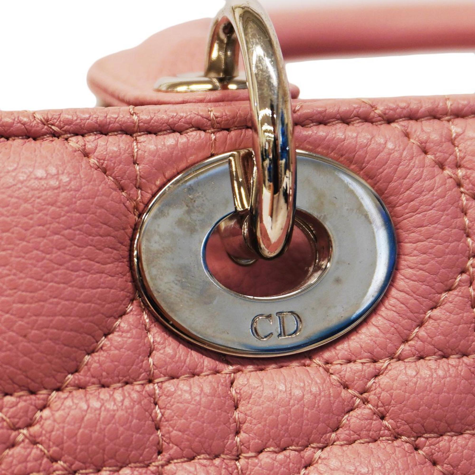 Christian Dior Handbag Cannage Lady Leather Pink Women's