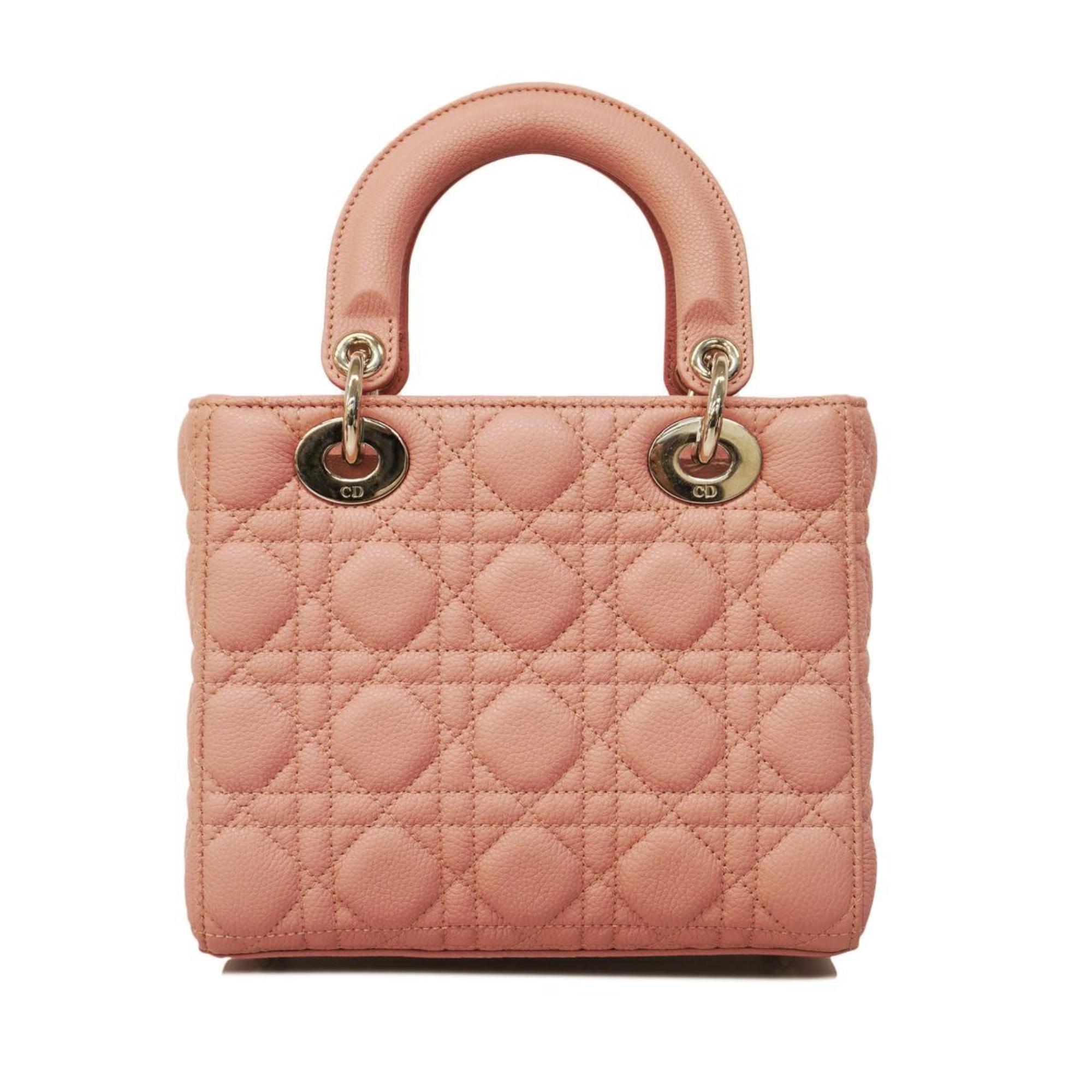 Christian Dior Handbag Cannage Lady Leather Pink Women's