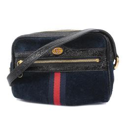 Gucci Shoulder Bag Sherry Line 517350 Suede Leather Navy Women's