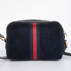 Gucci Shoulder Bag Sherry Line 517350 Suede Leather Navy Women's