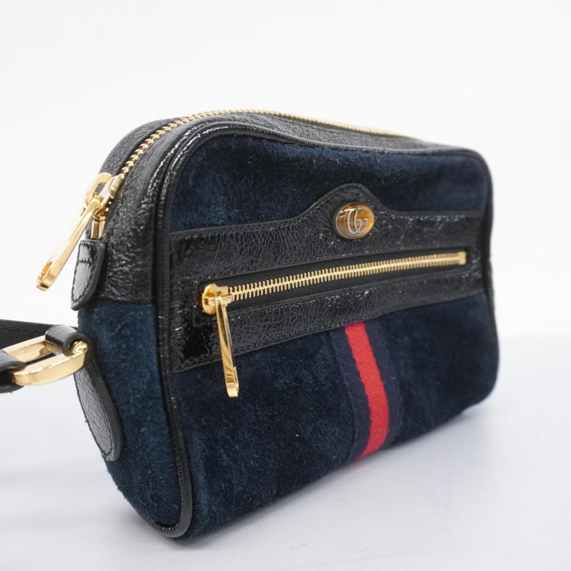 Gucci Shoulder Bag Sherry Line 517350 Suede Leather Navy Women's