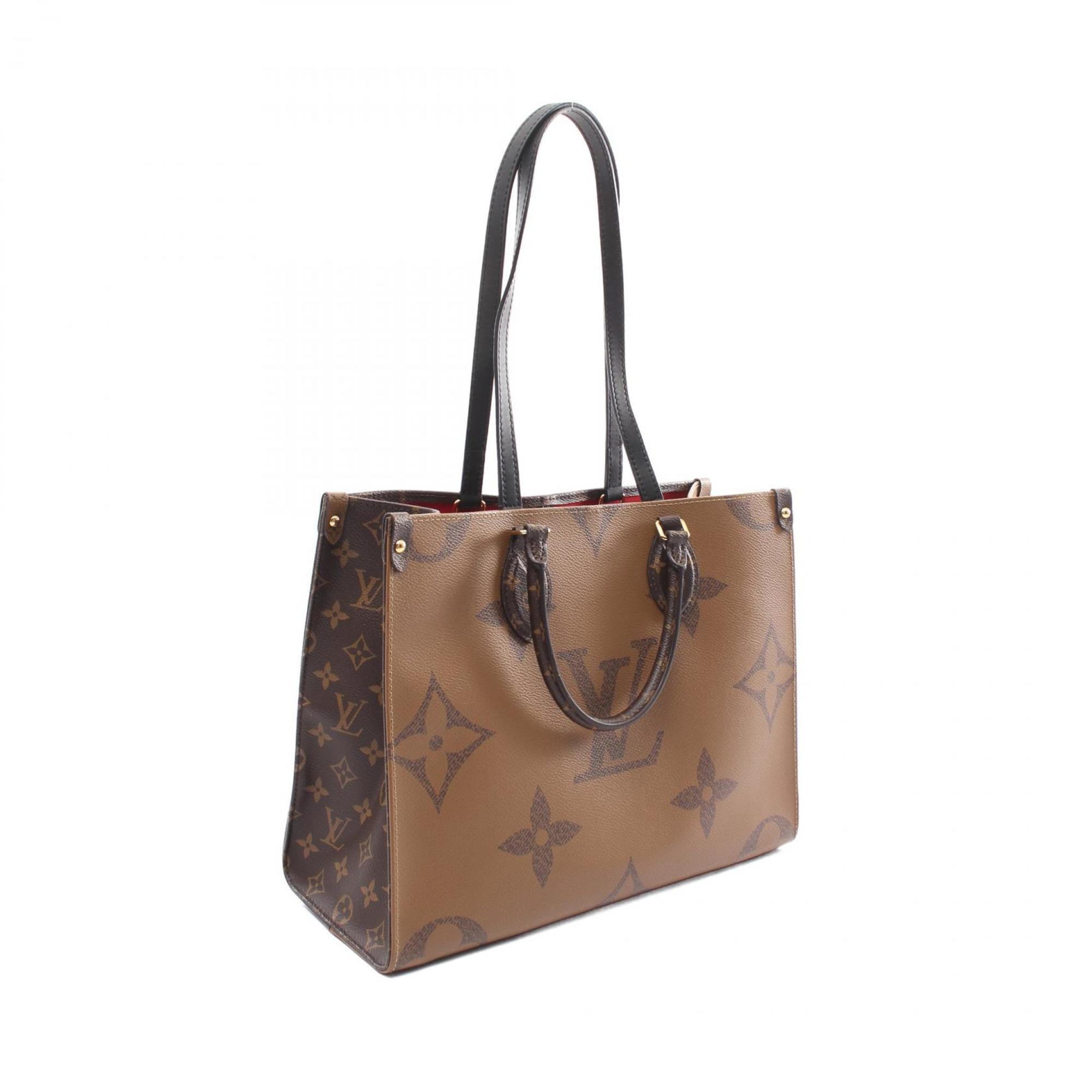 LOUIS VUITTON On the Go MM Monogram Giant Reverse Tote Bag, Coated Canvas, Leather, Women's, Brown, Beige, M45321