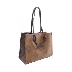 LOUIS VUITTON On the Go MM Monogram Giant Reverse Tote Bag, Coated Canvas, Leather, Women's, Brown, Beige, M45321