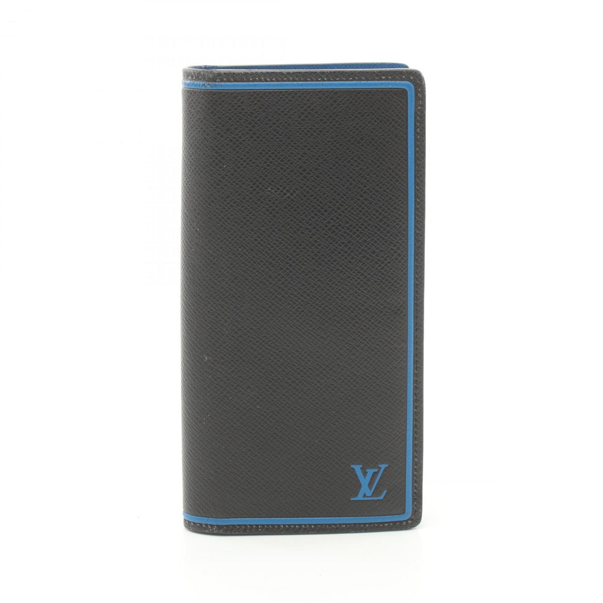 Louis Vuitton LOUIS VUITTON Portefeuille Brazza Taiga Noir Bi-fold Long Wallet Leather Men's Black Blue M63300