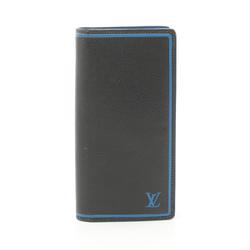 Louis Vuitton LOUIS VUITTON Portefeuille Brazza Taiga Noir Bi-fold Long Wallet Leather Men's Black Blue M63300