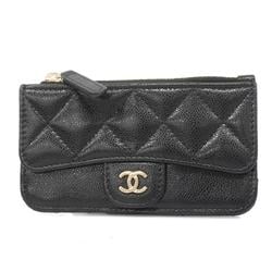 Chanel Wallet/Coin Case Matelasse Caviar Skin Black Champagne Women's