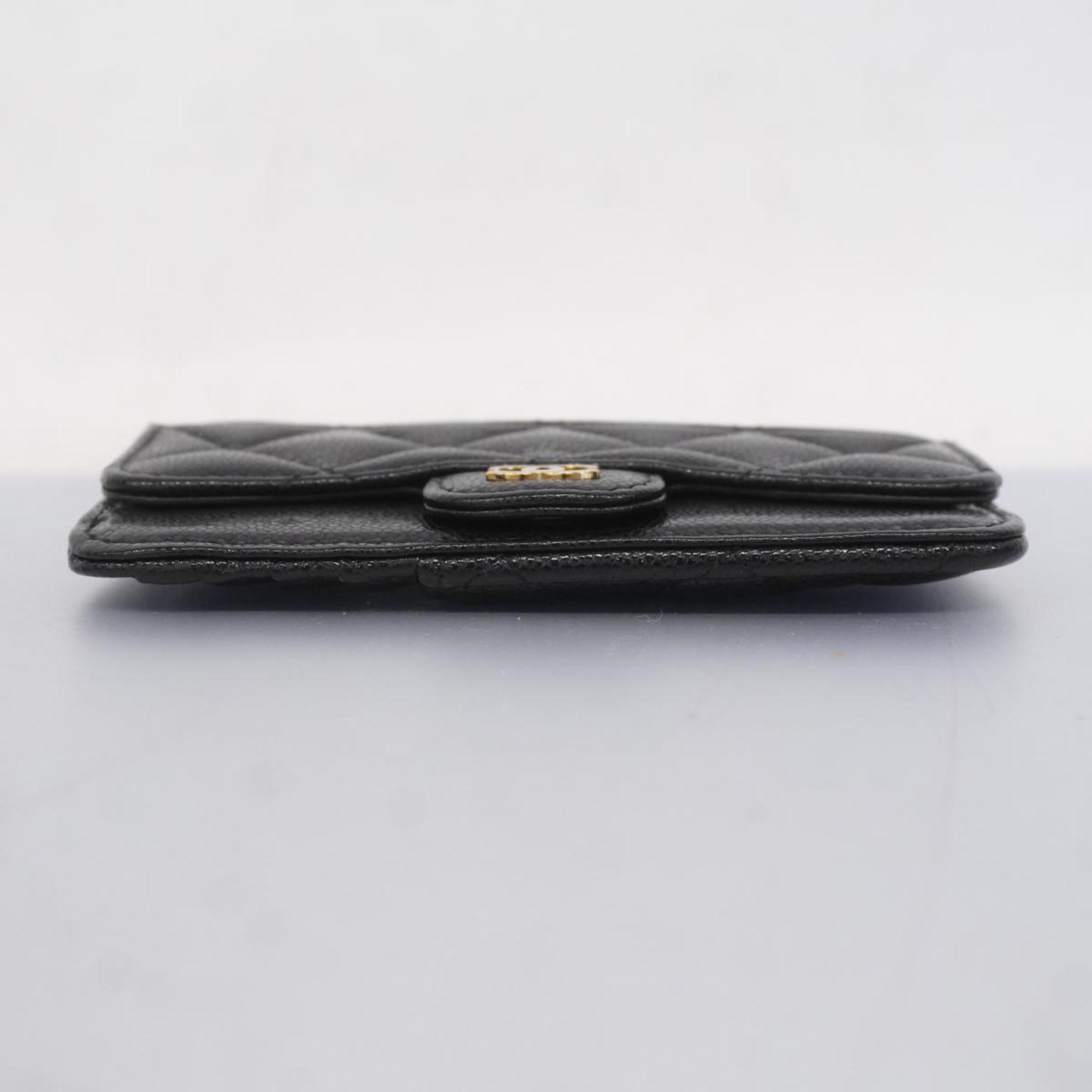 Chanel Wallet/Coin Case Matelasse Caviar Skin Black Champagne Women's