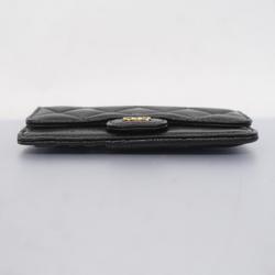 Chanel Wallet/Coin Case Matelasse Caviar Skin Black Champagne Women's