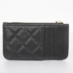 Chanel Wallet/Coin Case Matelasse Caviar Skin Black Champagne Women's