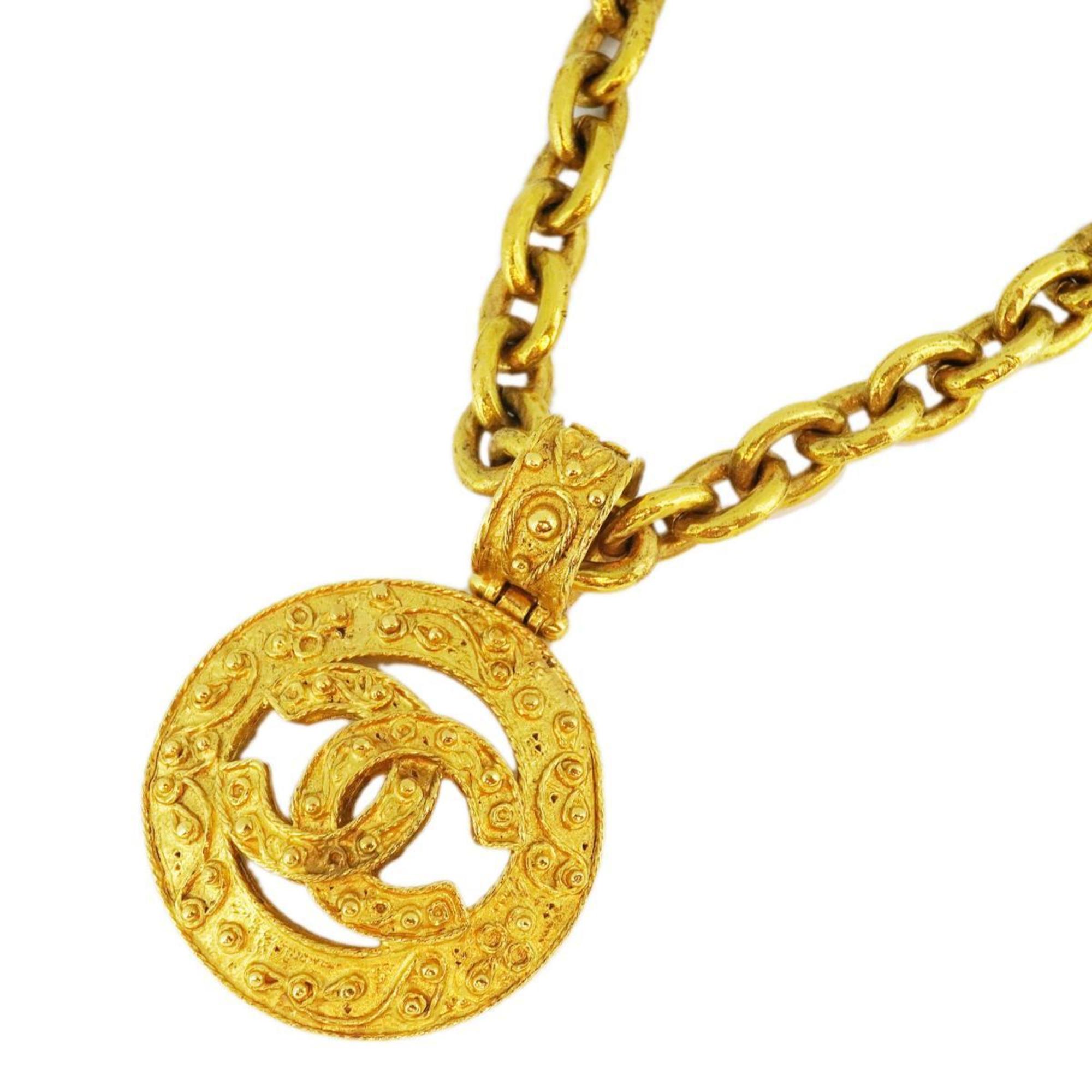 Chanel Necklace Coco Mark Circle GP Plated Gold 94A Women's