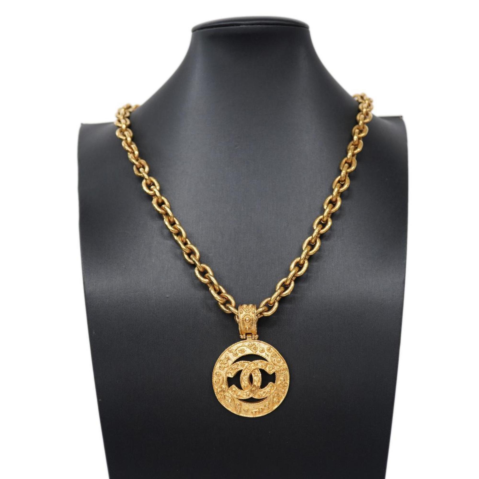 Chanel Necklace Coco Mark Circle GP Plated Gold 94A Women's