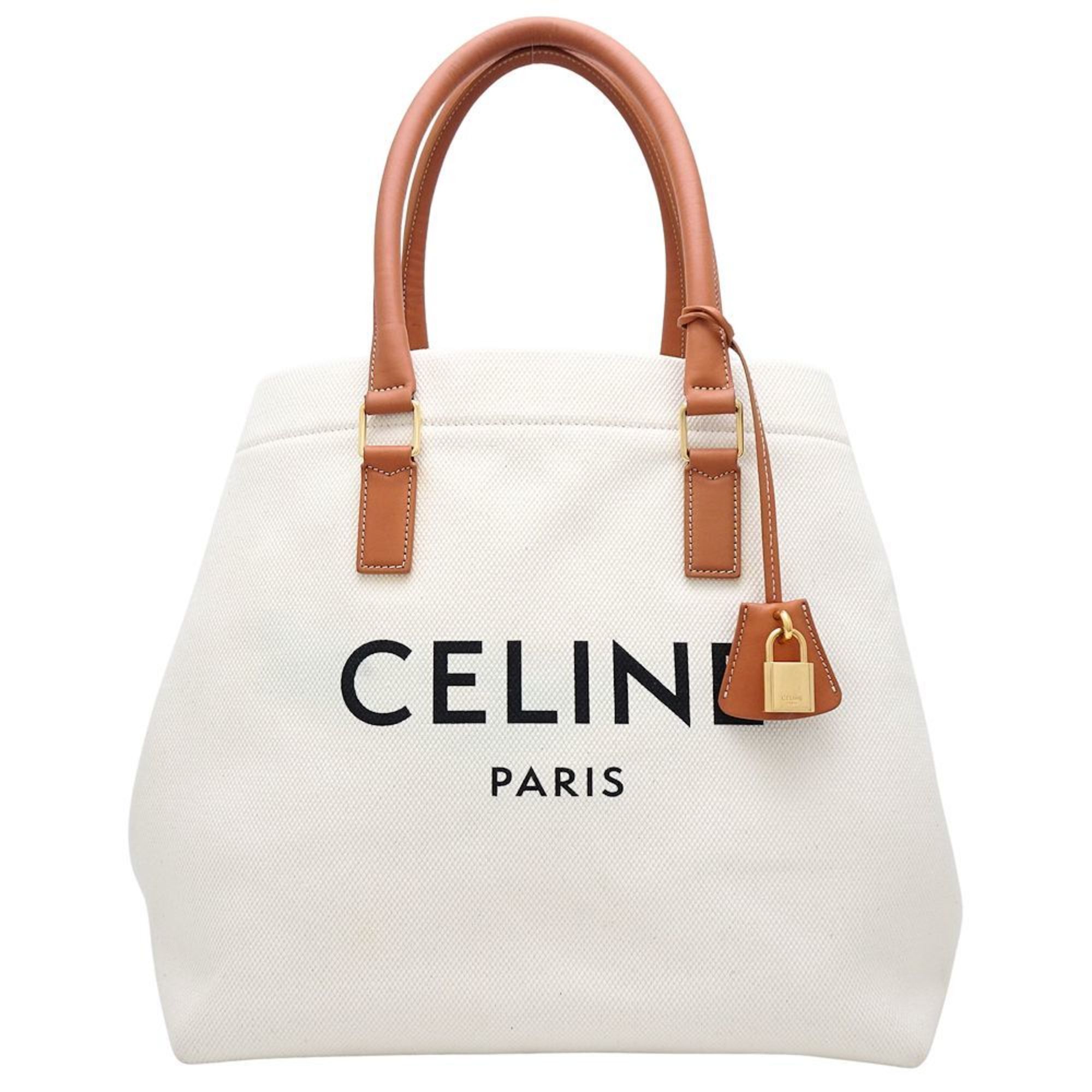 CELINE Horizontal Cabas Tote Bag Canvas x Leather White Brown 351552