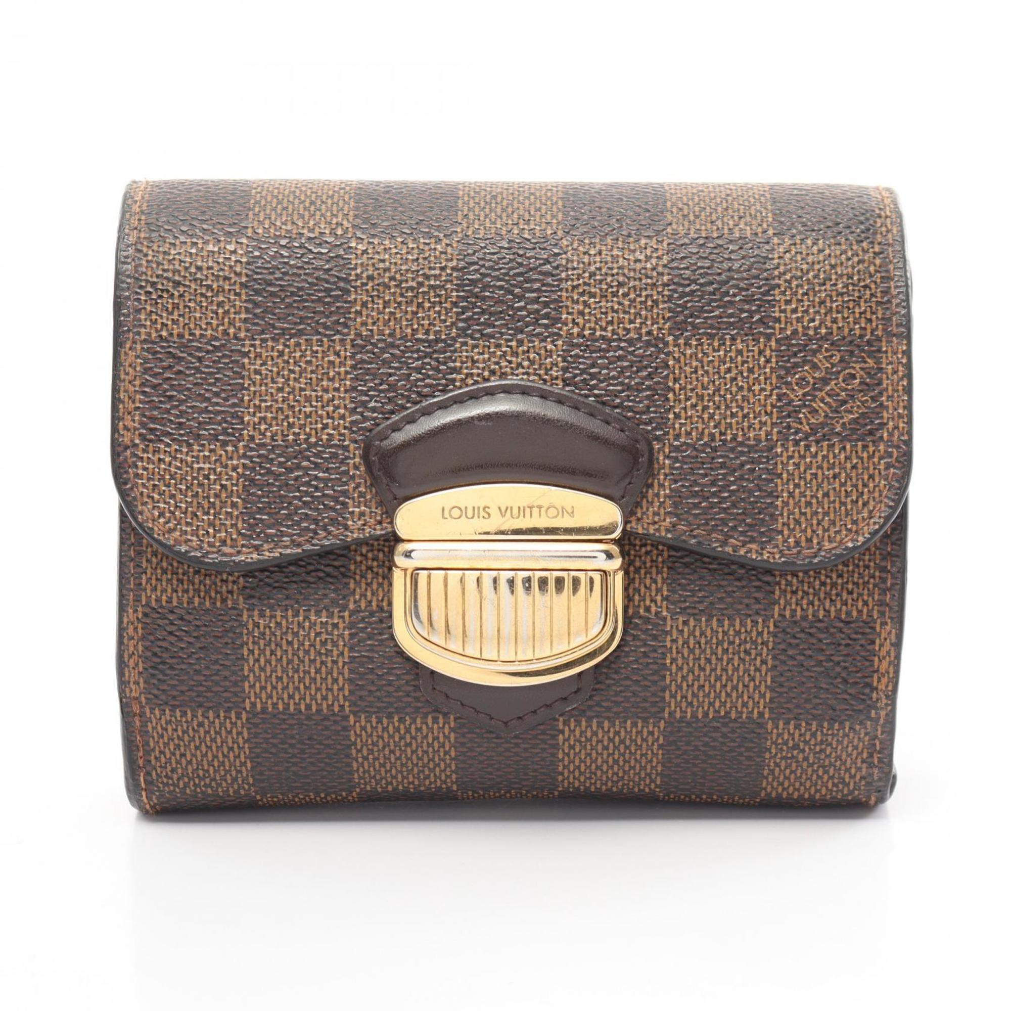 Louis Vuitton Joy Damier Ebene Tri-fold Wallet Coated Canvas Leather Women's Brown N60034