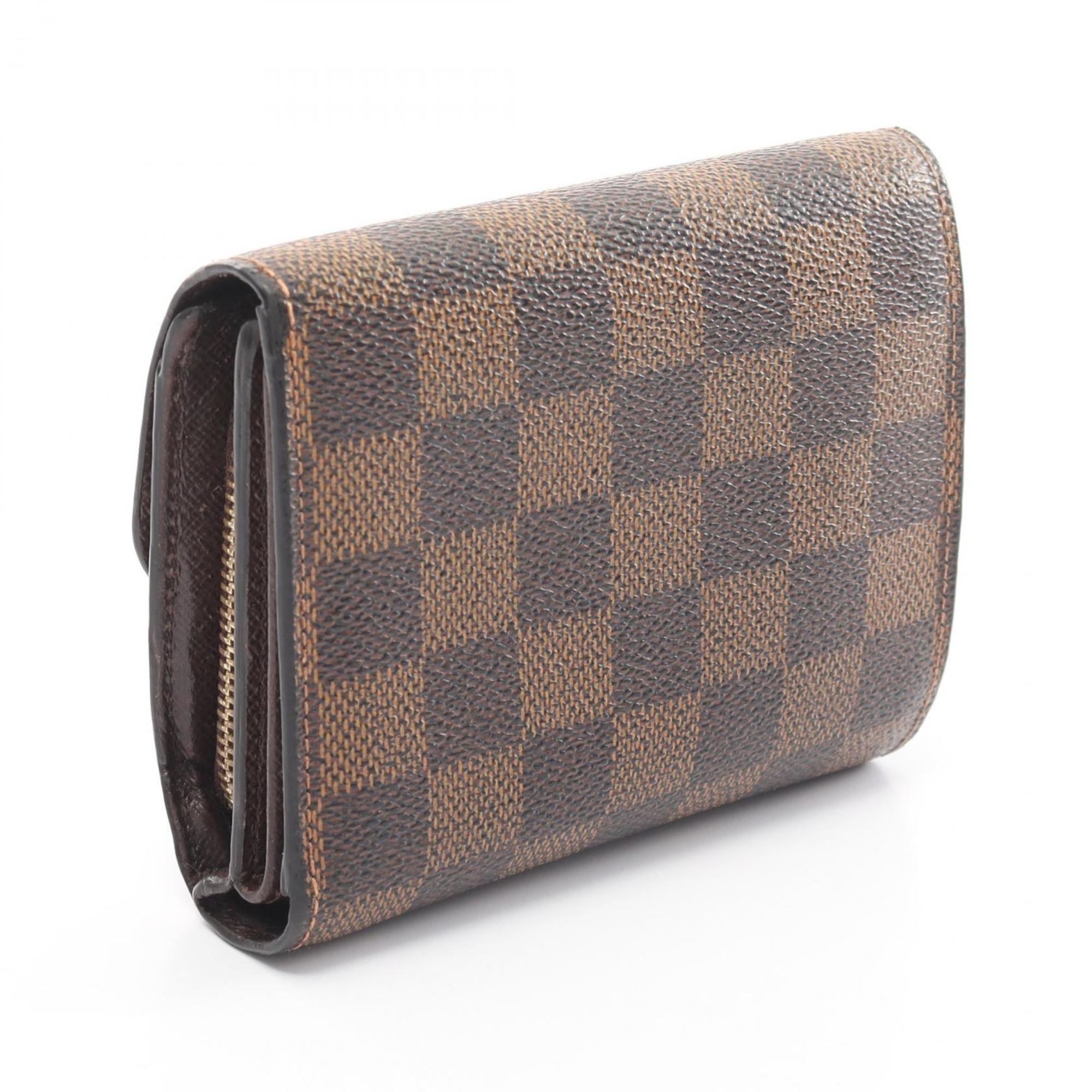 Louis Vuitton Joy Damier Ebene Tri-fold Wallet Coated Canvas Leather Women's Brown N60034