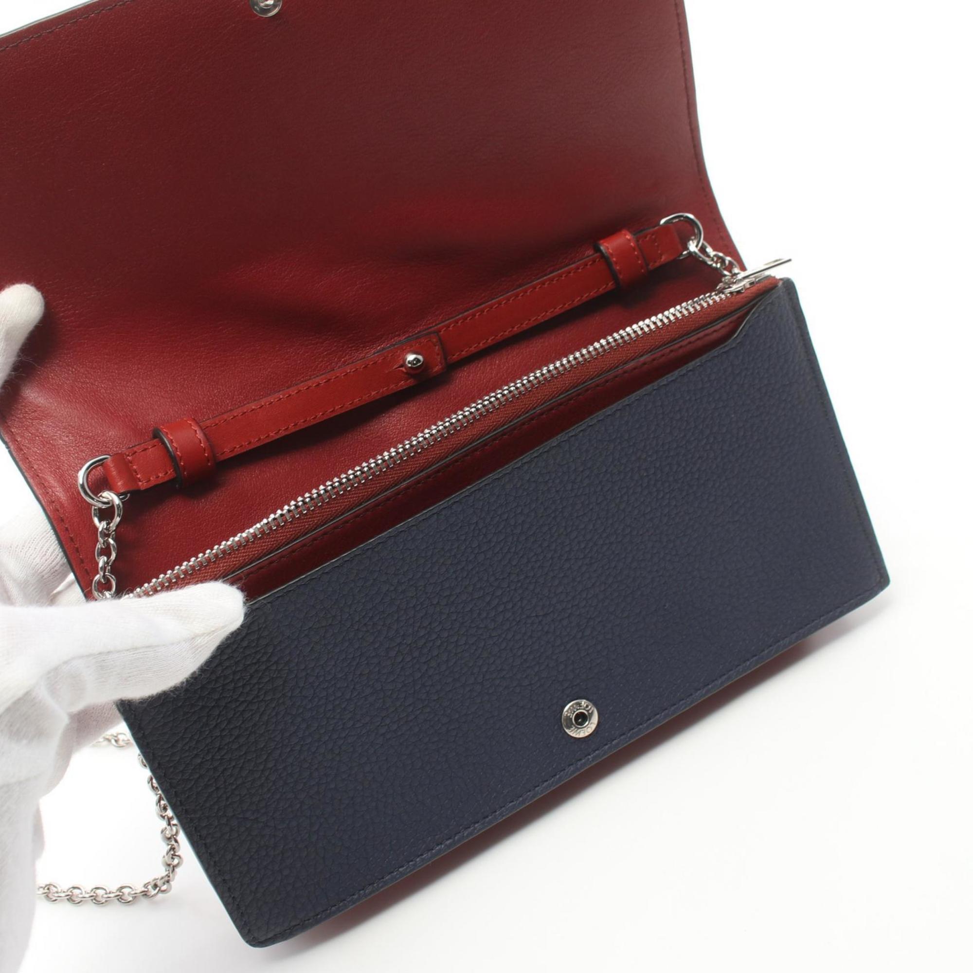 LOEWE WALLET ON CHAIN Shoulder bag Leather Women's Navy Bordeaux