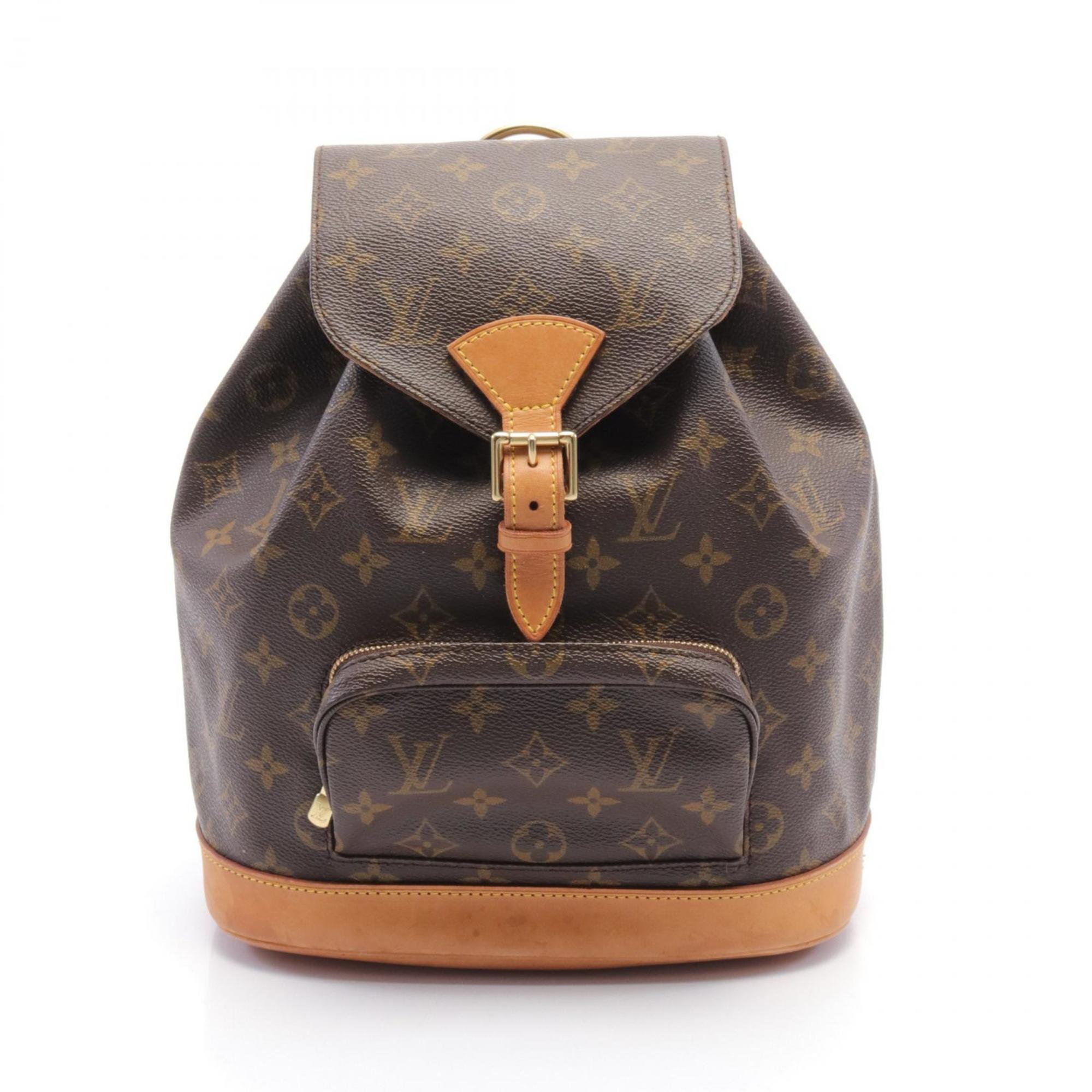 Louis Vuitton Montsouris MM Rucksack Backpack Bag Coated Canvas Leather Monogram Women's Brown M51136