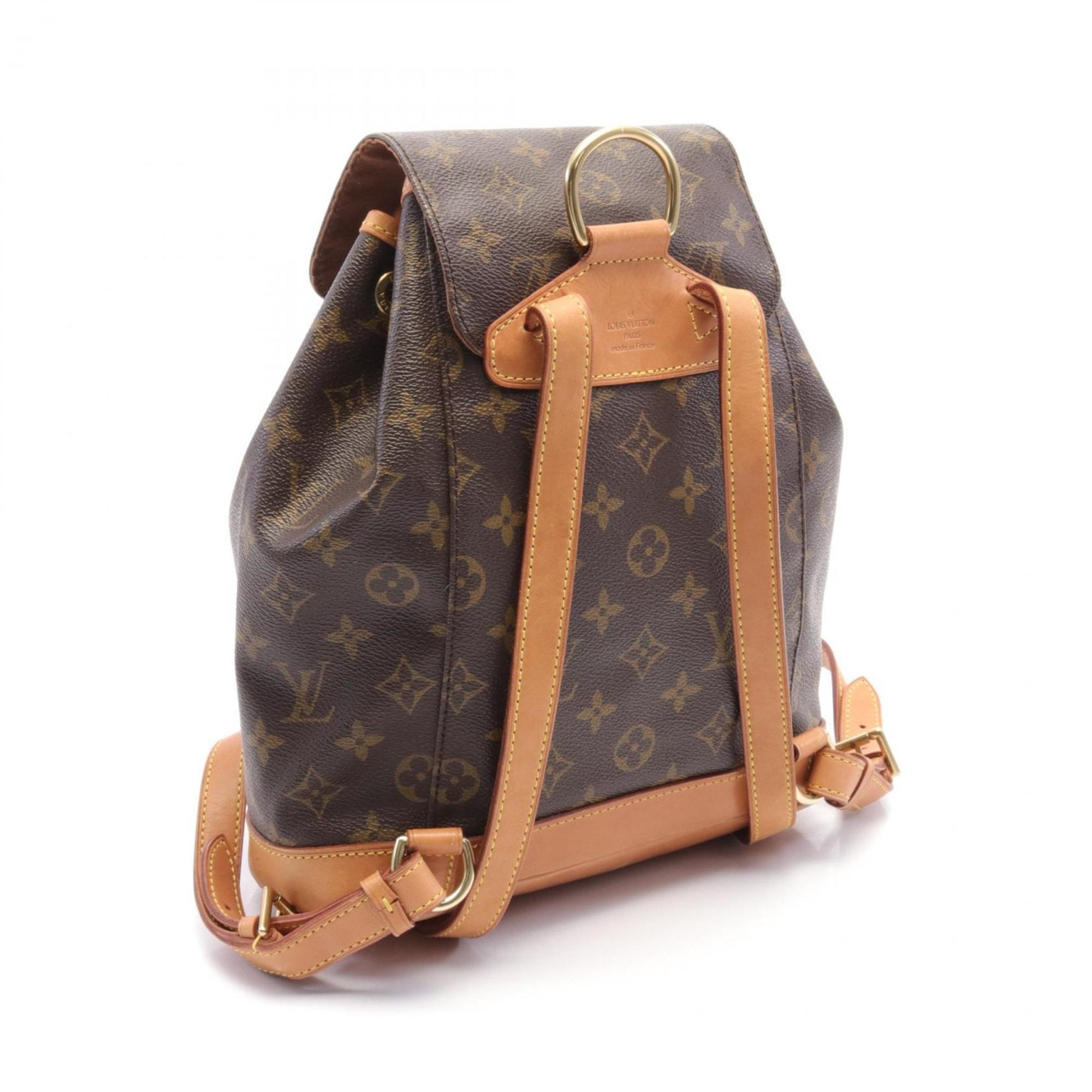 Louis Vuitton Montsouris MM Rucksack Backpack Bag Coated Canvas Leather Monogram Women's Brown M51136