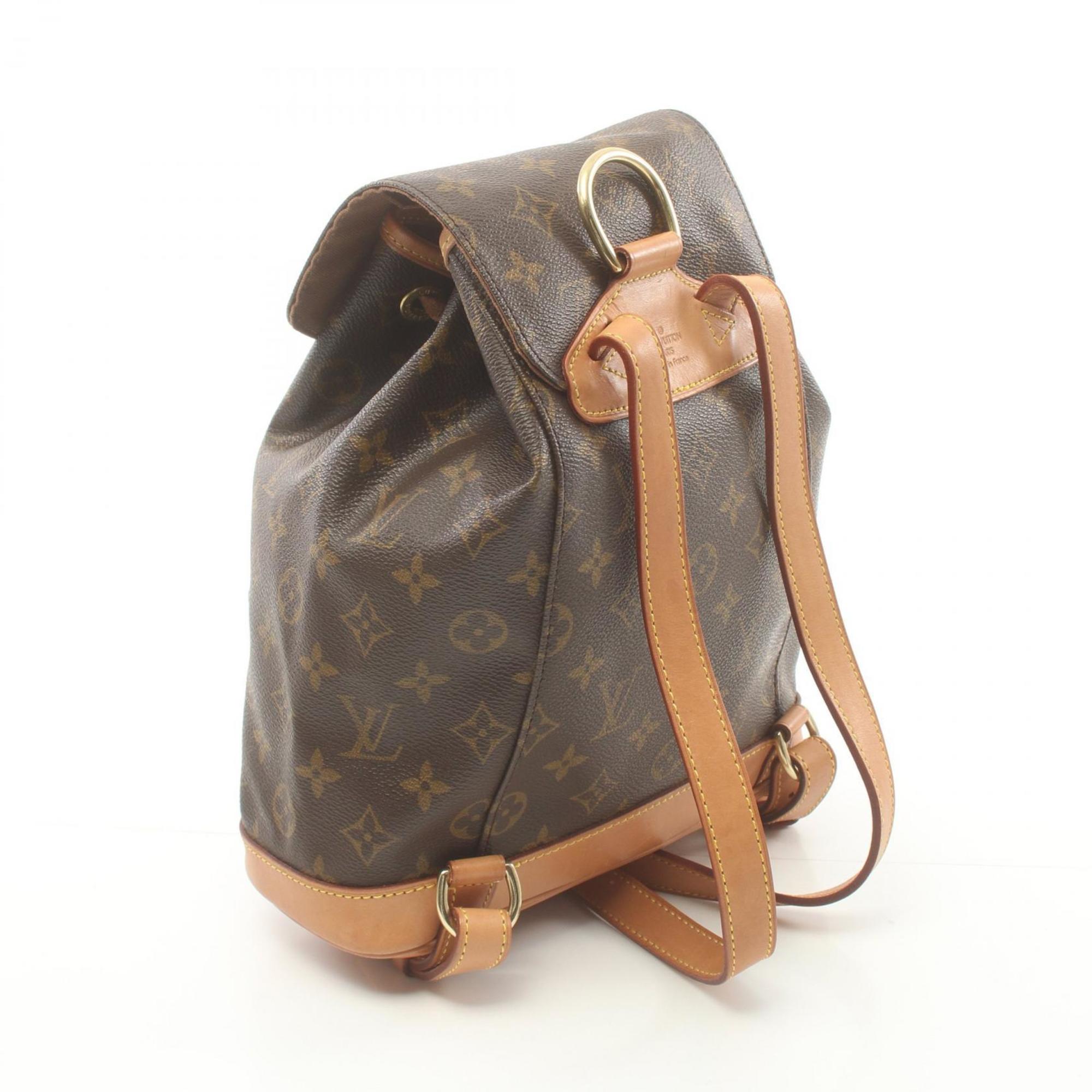 Louis Vuitton Montsouris MM Monogram Rucksack Backpack Bag Coated Canvas Leather Women's Brown M51136