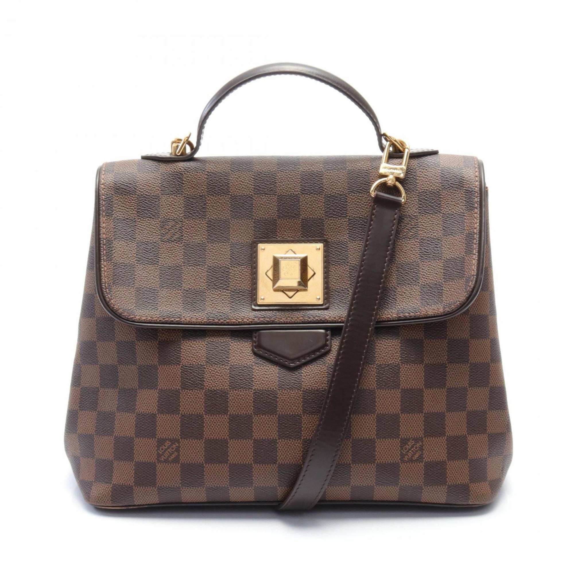 LOUIS VUITTON Bergamo MM Damier Ebene Handbag Bag Coated Canvas Leather Women's Brown N41168