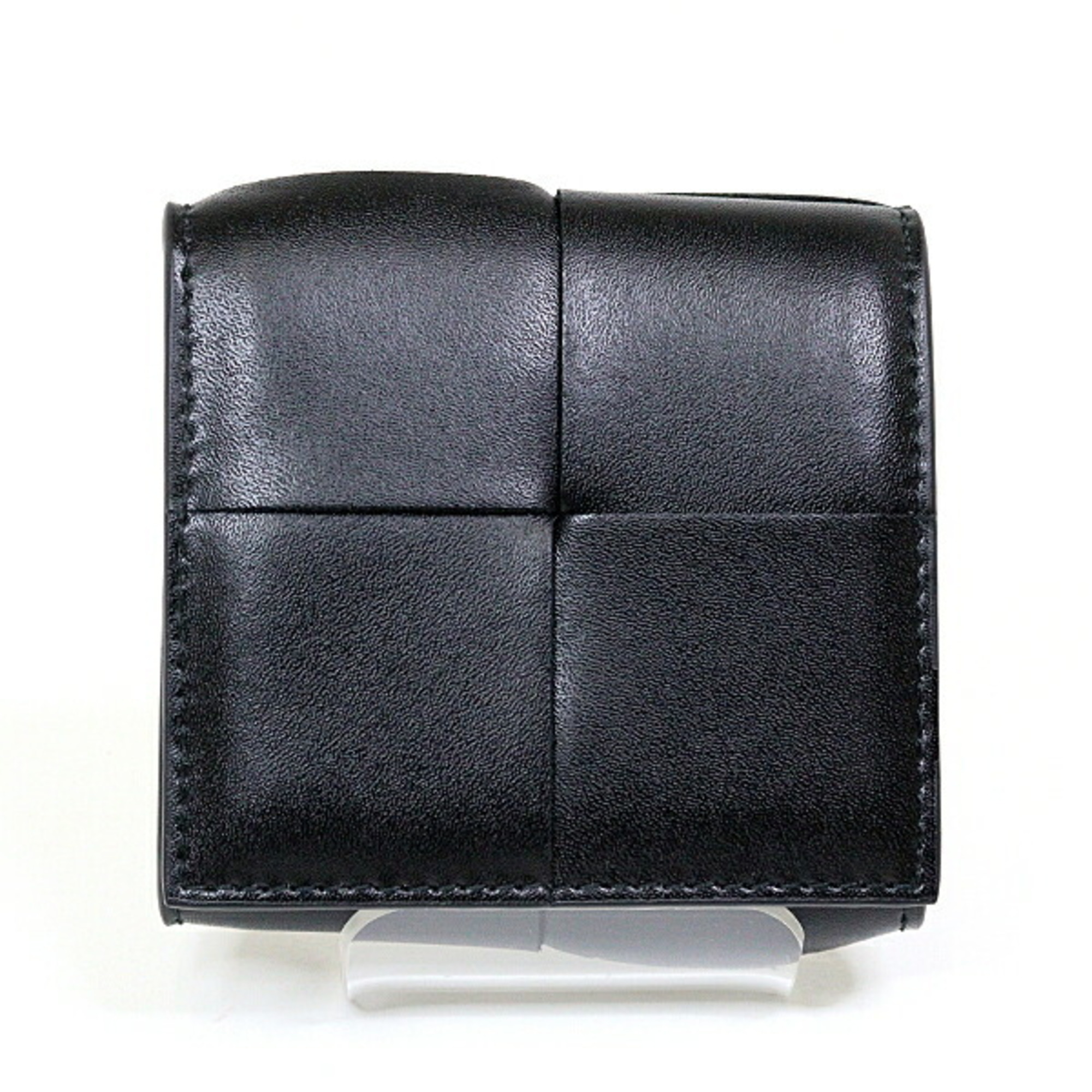 BOTTEGA VENETA Cassette Folding Coin Purse Black Leather