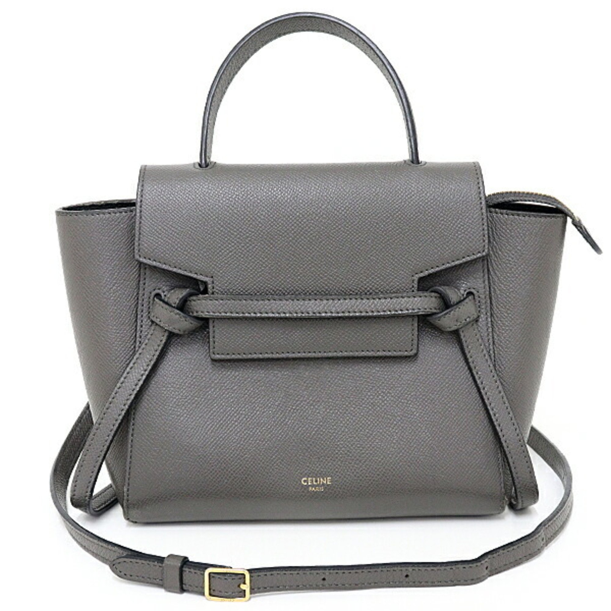 CELINE Nano Belt Bag Shoulder Handbag Grained Calfskin 189003ZVA Grey