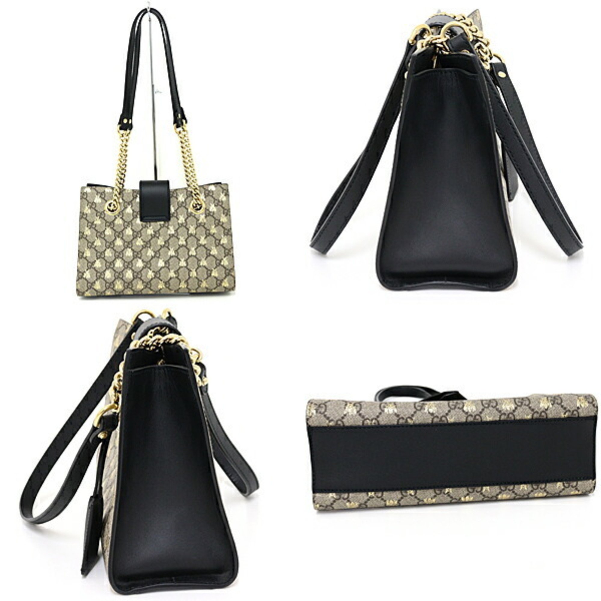 GUCCI Padlock Small Shoulder Bag Bee GG Supreme Leather 498156 Beige/Ebony Black