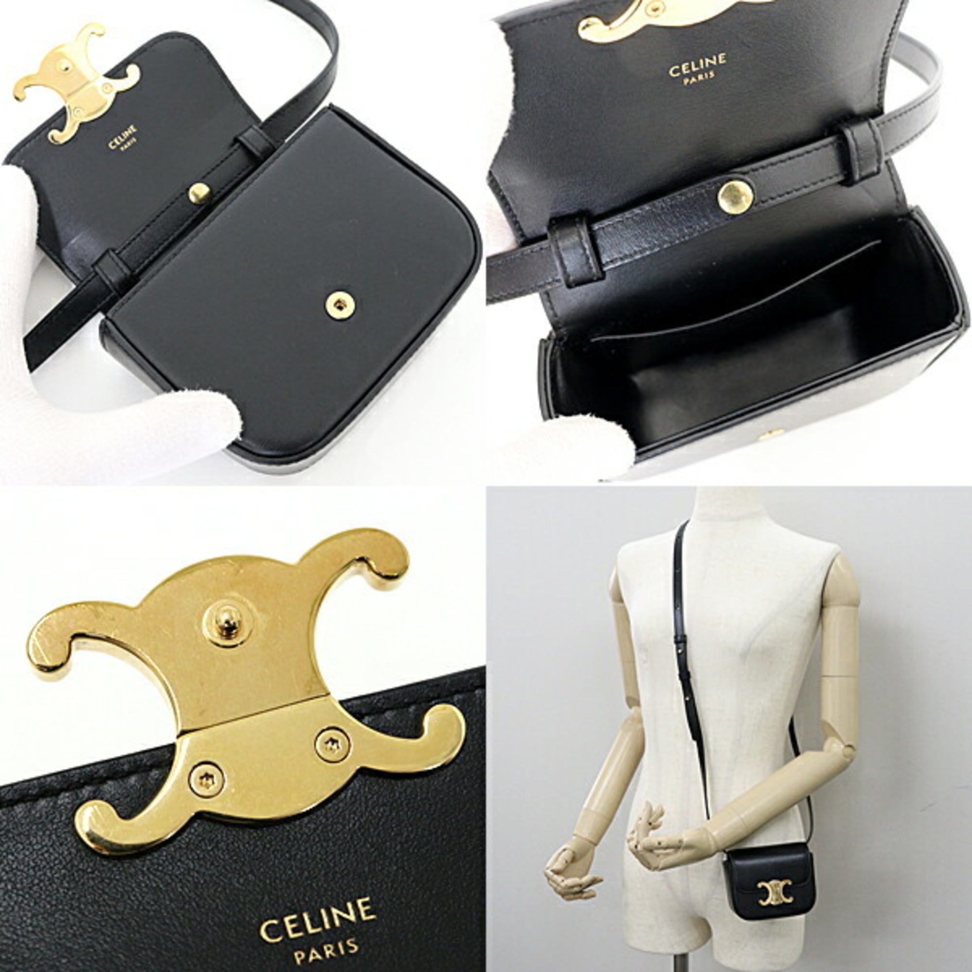 CELINE Triomphe Shoulder Bag Black Calfskin