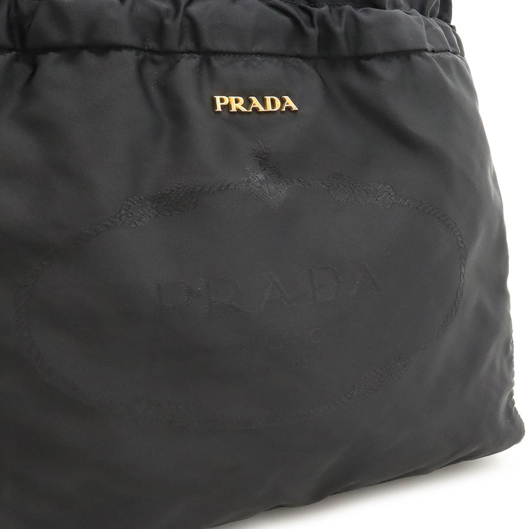 PRADA Prada Jacquard Handbag Tote Bag Nylon Leather NERO Black BN1758