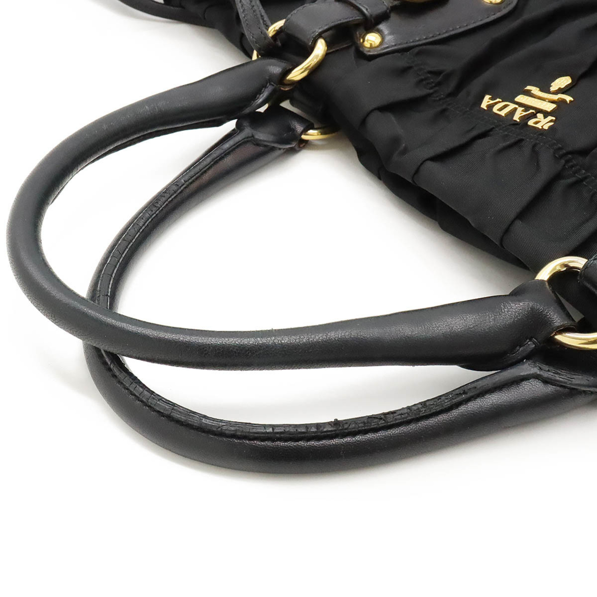 PRADA Gathered Tote Bag Shoulder Nylon Leather NERO Black Purchased at an overseas duty-free store BN1788