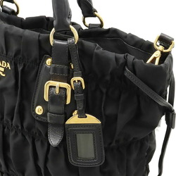 PRADA Gathered Tote Bag Shoulder Nylon Leather NERO Black Purchased at an overseas duty-free store BN1788