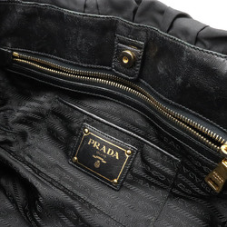 PRADA Gathered Tote Bag Shoulder Nylon Leather NERO Black Purchased at an overseas duty-free store BN1788