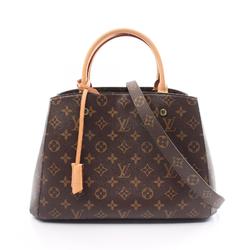 Louis Vuitton Montaigne MM Monogram Handbag Bag Coated Canvas Leather Women's Brown M41056