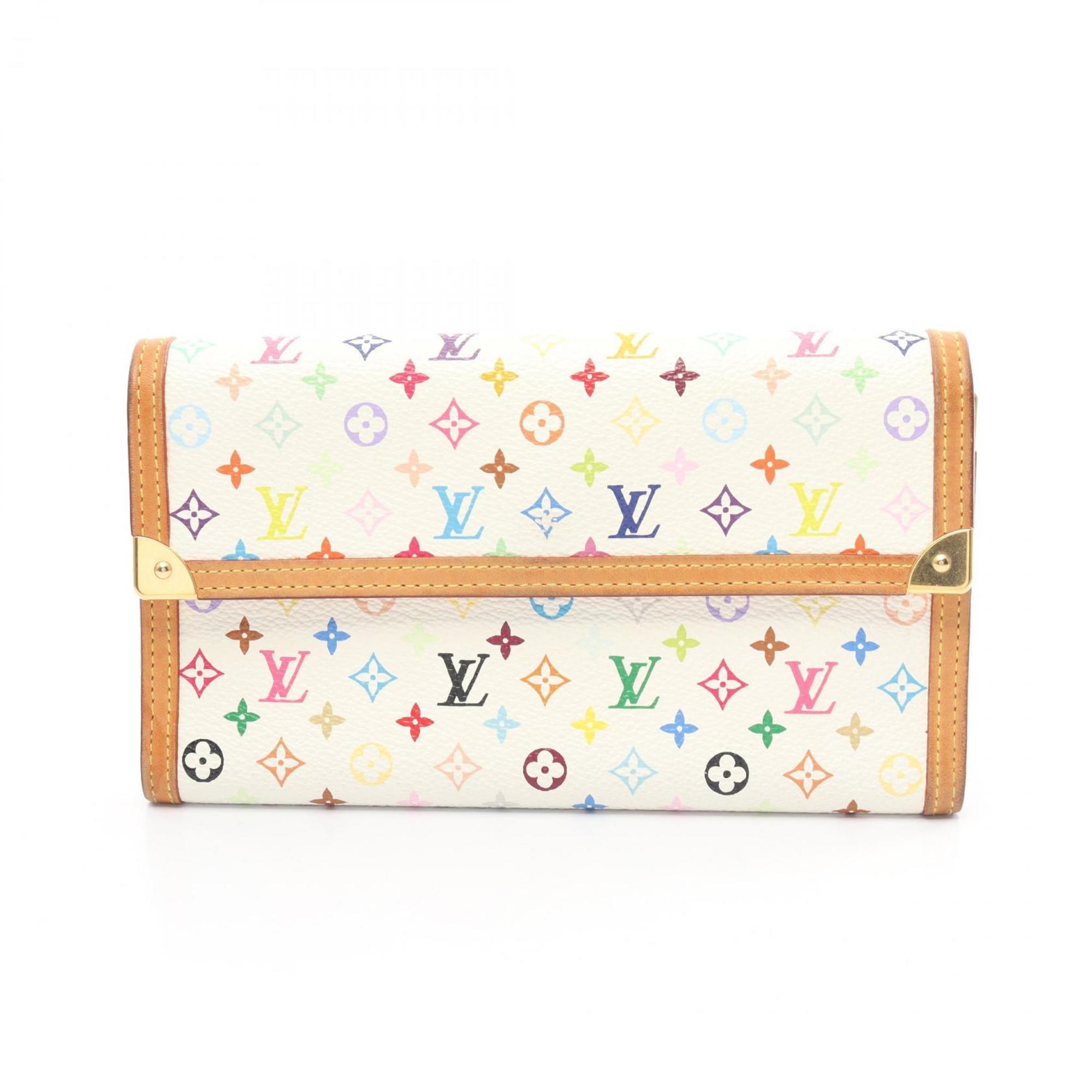 Louis Vuitton LOUIS VUITTON Porte Tresor International Monogram Multicolor Blanc Tri-fold Long Wallet Coated Canvas Leather Women's White M92658