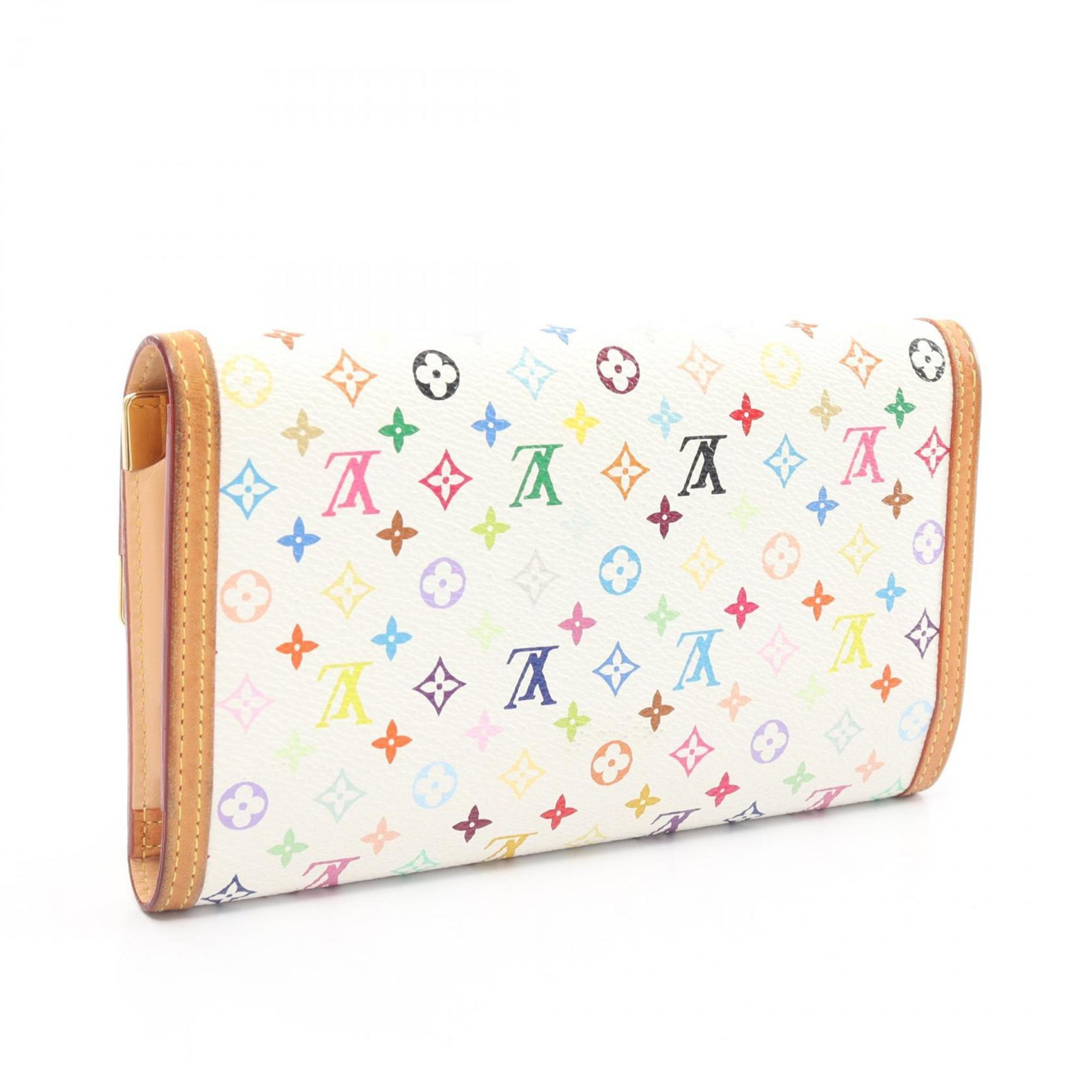 Louis Vuitton LOUIS VUITTON Porte Tresor International Monogram Multicolor Blanc Tri-fold Long Wallet Coated Canvas Leather Women's White M92658