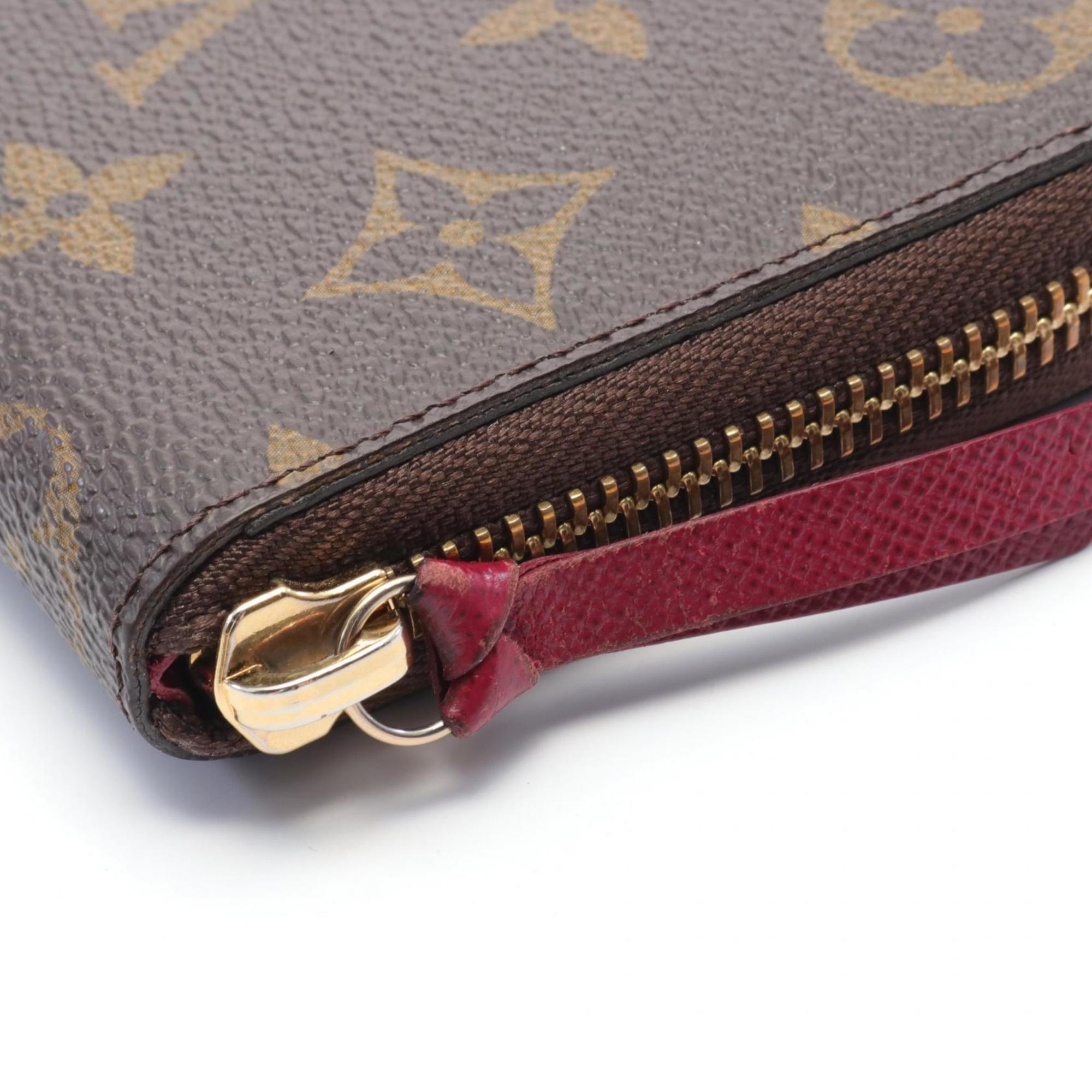 Louis Vuitton LOUIS VUITTON Portefeuille Clemence Round Long Wallet Coated Canvas Leather Monogram Women's Brown Pink M60742